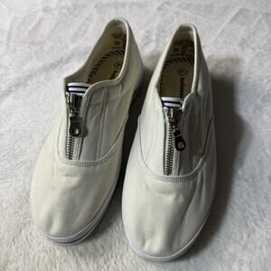 Balloons Shoes Womens 7.5 White Comfort Sneakers 78420 Fabric Front Zip Grandma